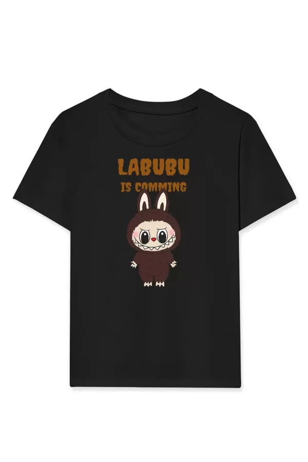 Luz&Pos Kız Labubu Çocuk Baskılı T-shirt - Siyah