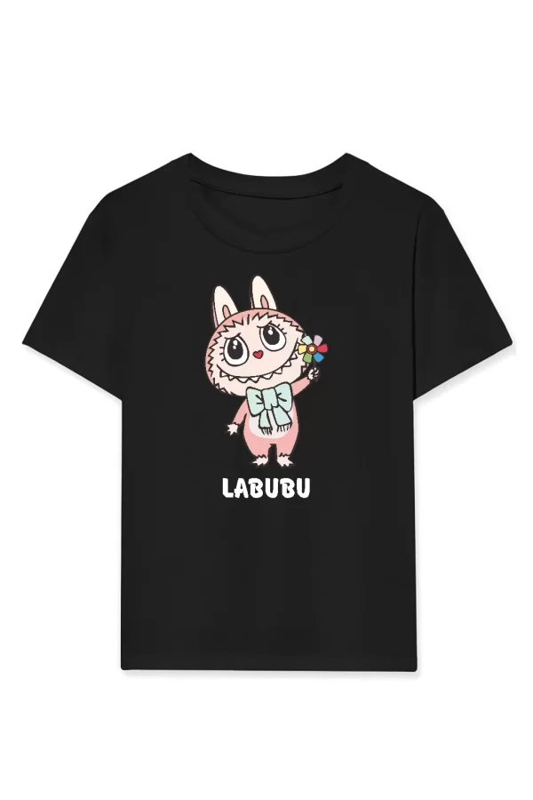 Luz&Pos Kız Labubu Çocuk Baskılı T-shirt - Siyah