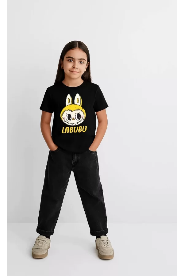 Luz&Pos Kız Labubu Çocuk Baskılı T-shirt - Siyah