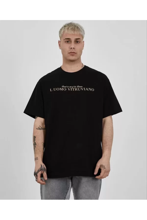 Luz&Pos Unisex Bisiklet Yaka Baskılı Oversize T-shirt - Siyah