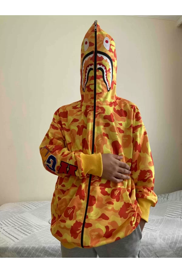 Luz&Pos Unisex Pubg Bape X Shark Hoodie - Sarı
