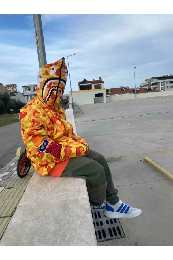 Luz&Pos Unisex Pubg Bape X Shark Hoodie - Sarı