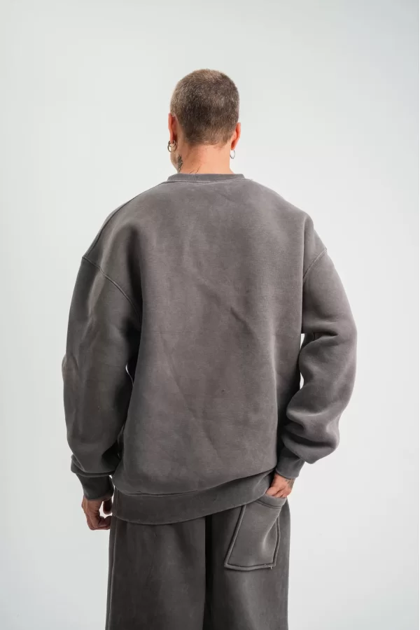 Luz&Pos Unisex Uzun Kol Bisiklet Yaka Yıkamalı Sweatshirt - Füme