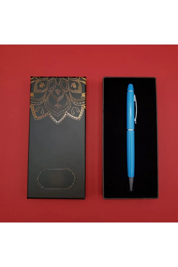 Mandala Desenli Kutulu Turkuaz Tükenmez Kalem