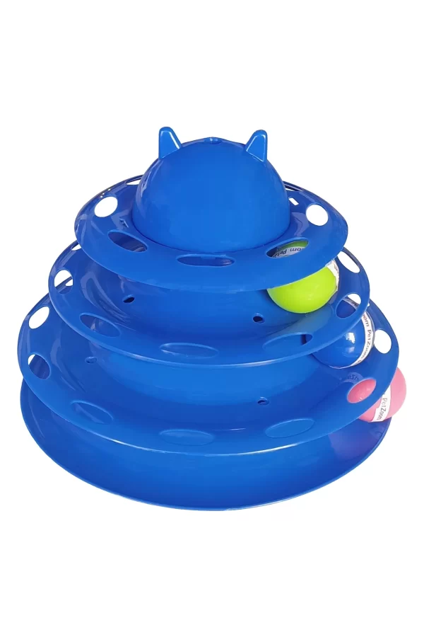 Markapet 3 Katlı Kedi Oyuncağı Kedi Başlıklı Toplu Kule 18-23 cm Mavi