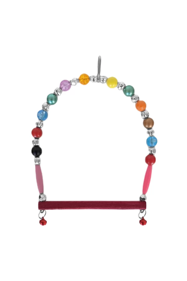 Markapet Ahşap Tünekli Şeffaf Boncuklu Kuş Salıncağı 10-12 cm Renkli