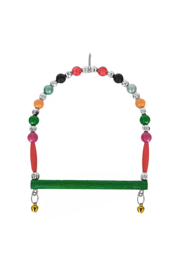 Markapet Ahşap Tünekli Şeffaf Boncuklu Kuş Salıncağı 10-12 cm Renkli