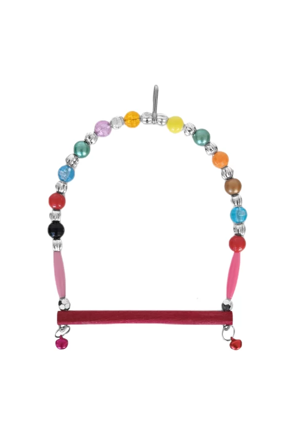 Markapet Ahşap Tünekli Şeffaf Boncuklu Kuş Salıncağı 10-12 cm Renkli