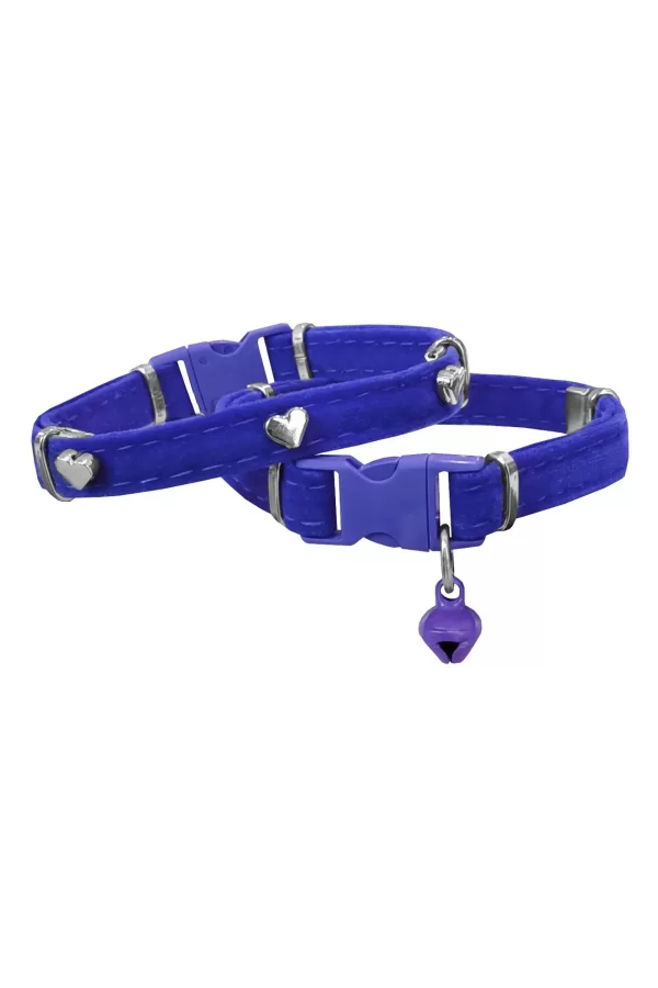 Markapet Kadife Kedi Boyun Tasması Kalpli 20-32 cm Mavi
