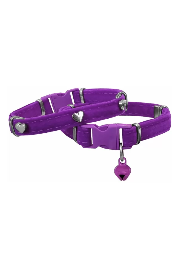 Markapet Kadife Kedi Boyun Tasması Kalpli 20-32 cm Mor