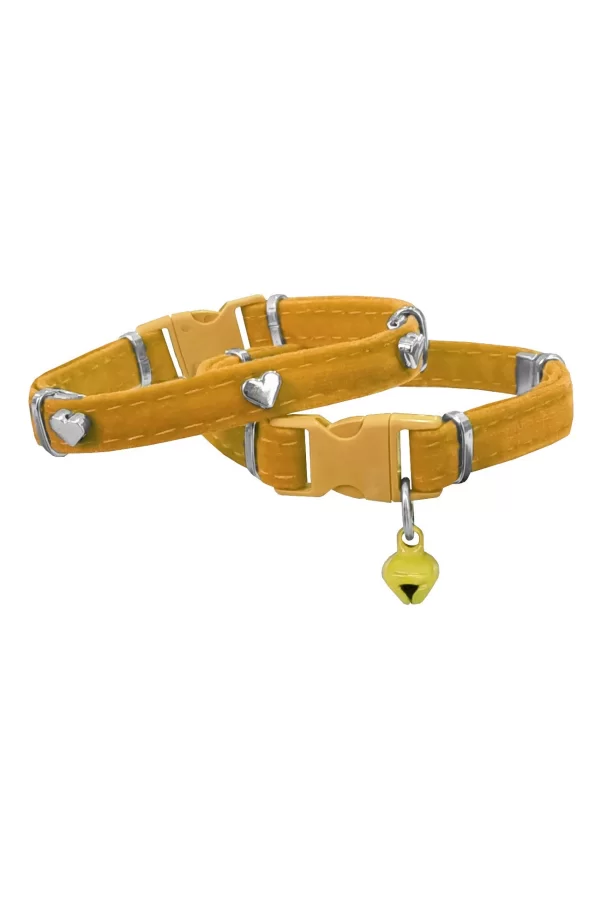 Markapet Kadife Kedi Boyun Tasması Kalpli 20-32 cm Sarı