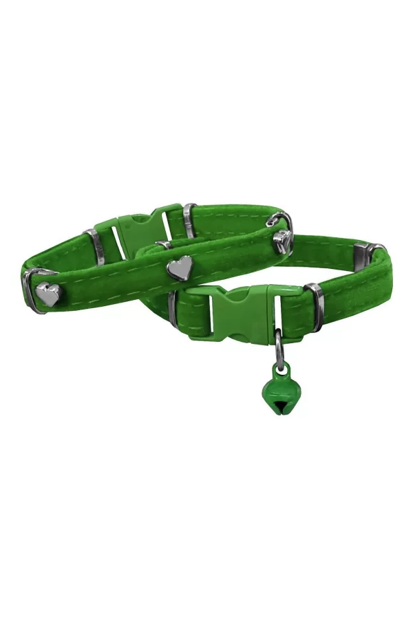 Markapet Kadife Kedi Boyun Tasması Kalpli 20-32 cm Yeşil
