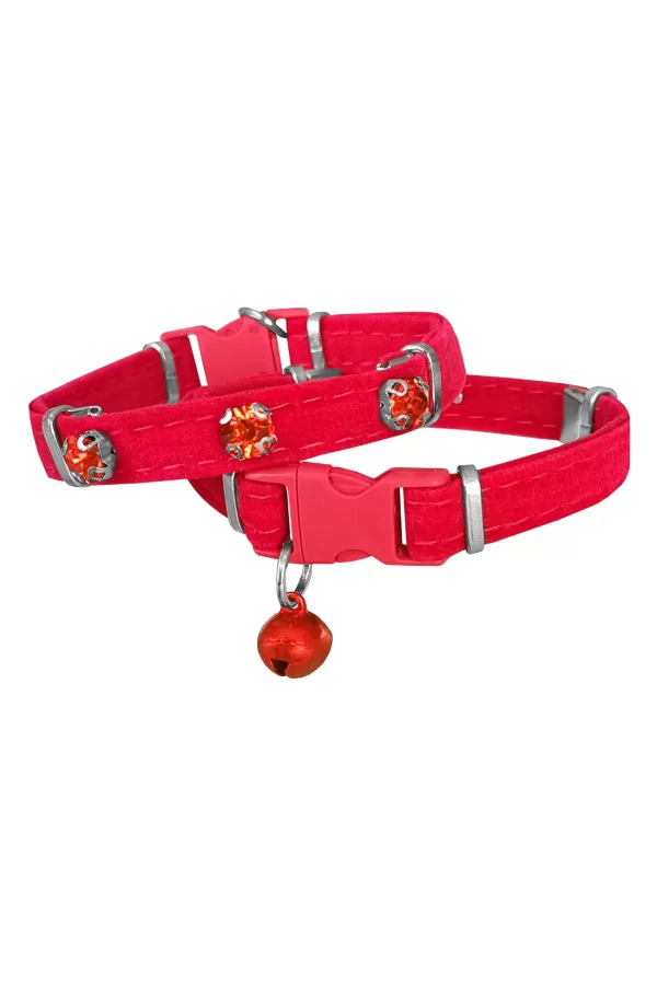 Markapet Kadife Kedi Boyun Tasması Taşlı 20-32 cm Kırmızı