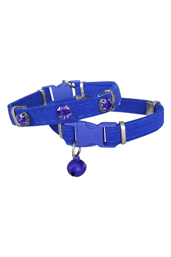 Markapet Kadife Kedi Boyun Tasması Taşlı 20-32 cm Mavi