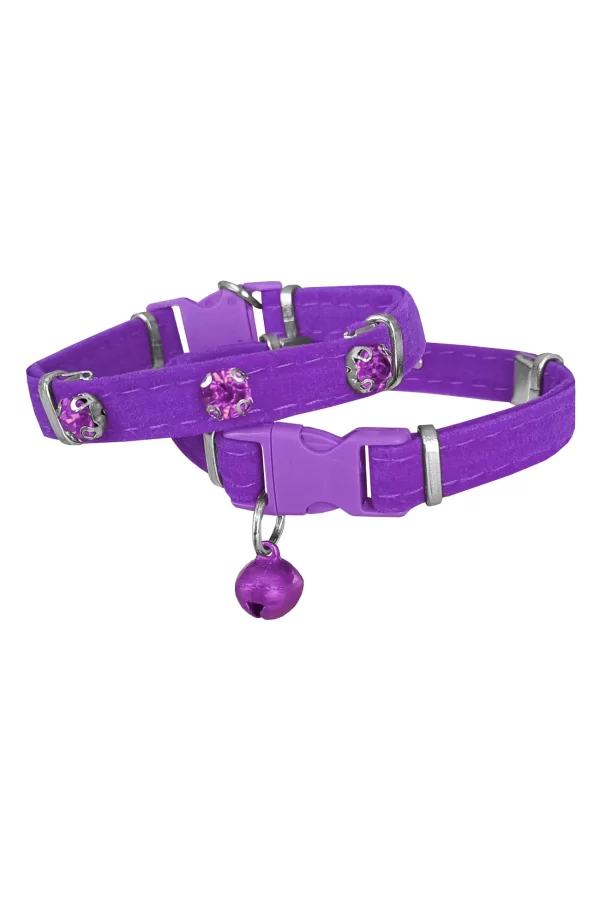 Markapet Kadife Kedi Boyun Tasması Taşlı 20-32 cm Mor