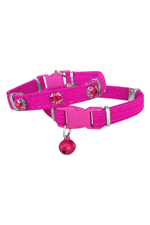 Markapet Kadife Kedi Boyun Tasması Taşlı 20-32 cm Pembe