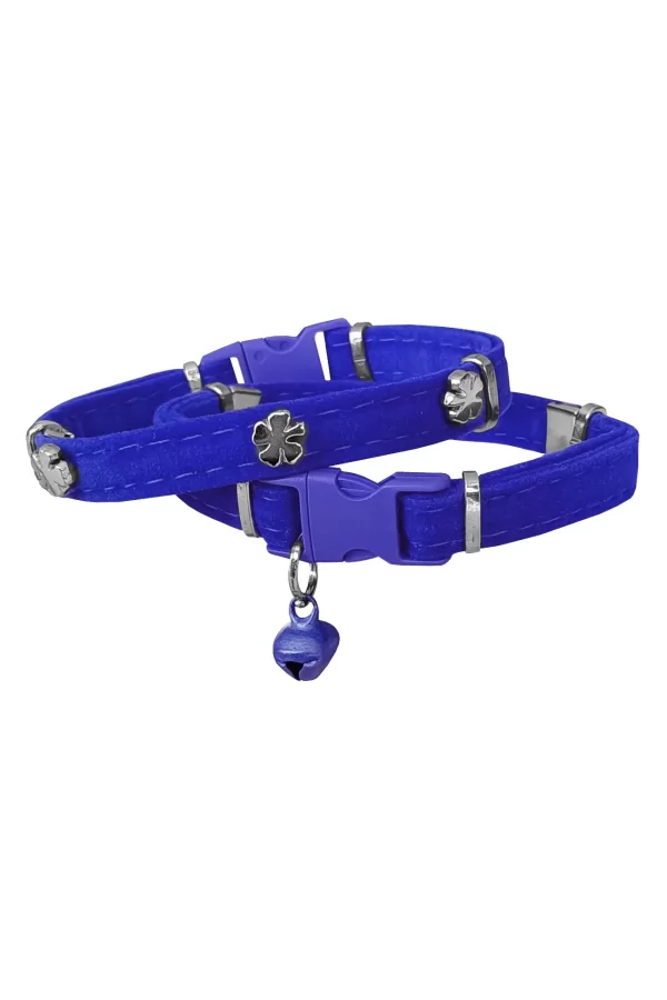 Markapet Kadife Kedi Boyun Tasması Yoncalı 20-32 cm Mavi