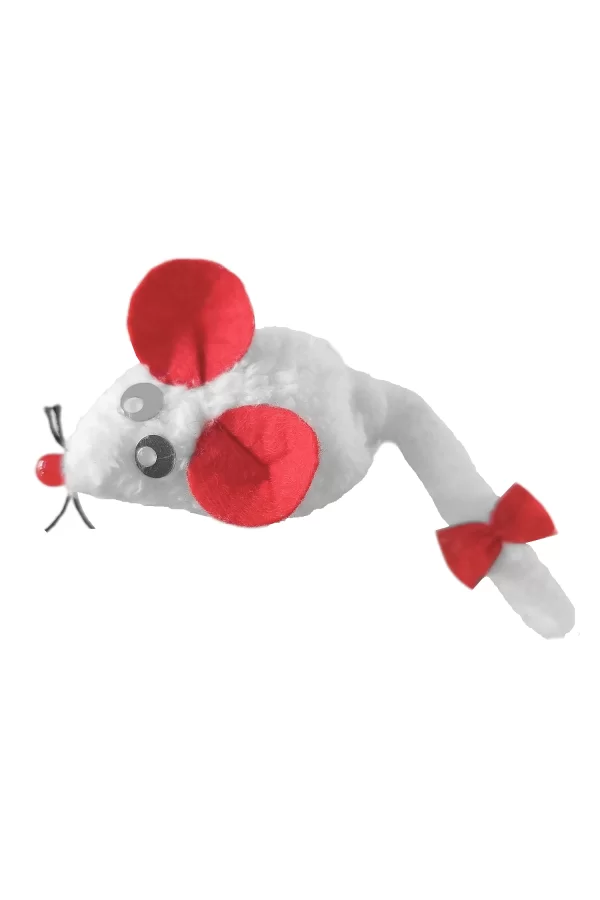 Markapet Kedi Oyuncağı Bıyıklı Peluş Fare 4,5 x 6-15 cm Beyaz