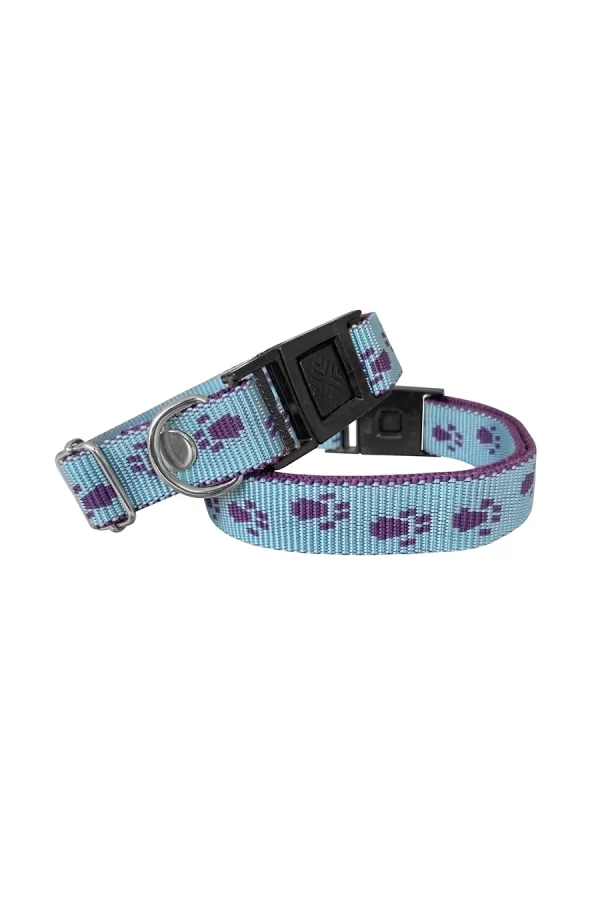 Markapet Köpek Tasması Patili Dokuma 2 cm - Min: 30 cm - Max: 50 cm Açık Mavi