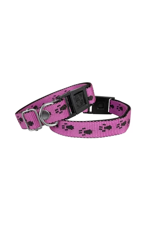 Markapet Köpek Tasması Patili Dokuma 2 cm - Min: 30 cm - Max: 50 cm Koyu Pembe