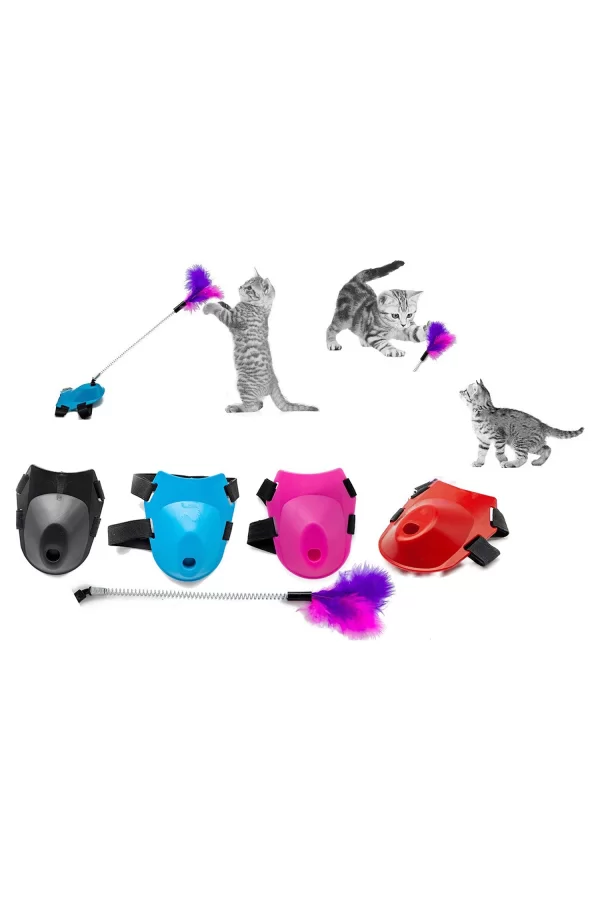 Markapet Tüylü Yaylı Kedi Ayak Oltası Kedi Oyuncağı 9 cm-35 cm Pembe