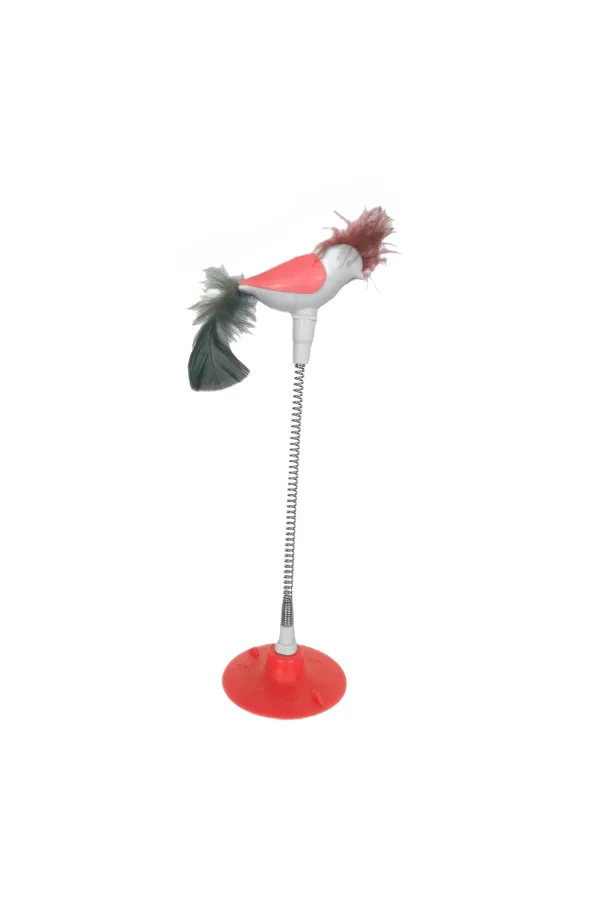 Markapet Vantuzlu Yaylı Kuşlu  Kedi Oyuncağı 30 cm Turuncu