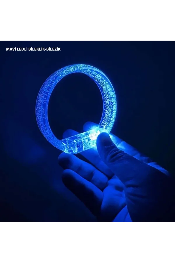 Mavi Led Işıklı Baskı Yapılabilen Pilli Bileklik Bilezik 1,5 Cm Genişlik