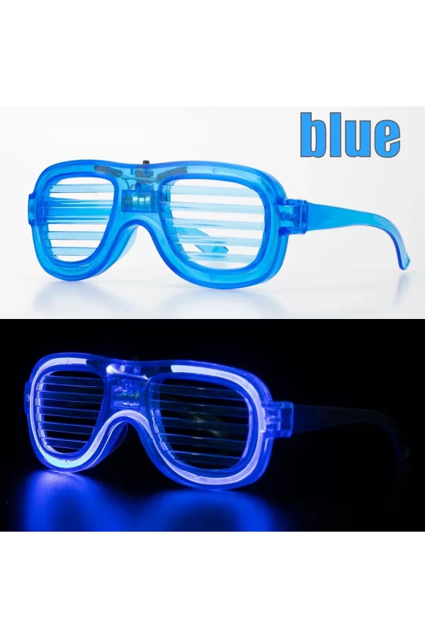 Mavi Led Işıklı Parti Gözlüğü - Neon Glow Şerit Gözlük 3 Modlu