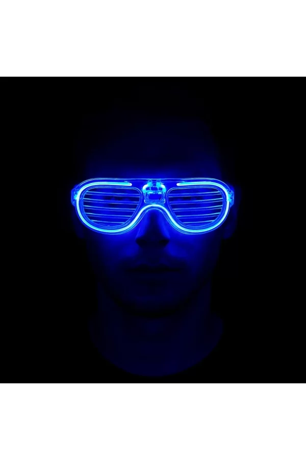 Mavi Led Işıklı Parti Gözlüğü - Neon Glow Şerit Gözlük 3 Modlu