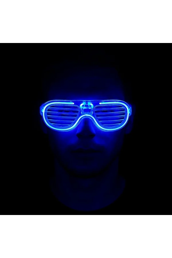 Mavi Led Işıklı Parti Gözlüğü - Neon Glow Şerit Gözlük 3 Modlu