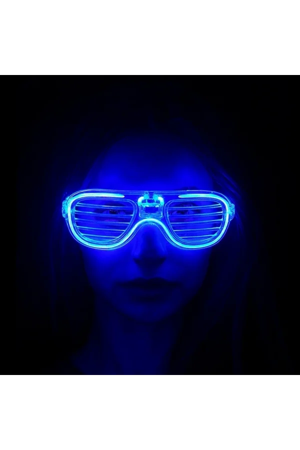 Mavi Led Işıklı Parti Gözlüğü - Neon Glow Şerit Gözlük 3 Modlu
