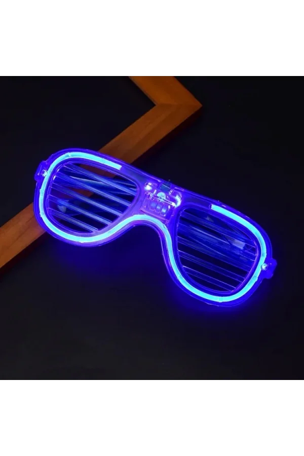 Mavi Led Işıklı Parti Gözlüğü - Neon Glow Şerit Gözlük 3 Modlu
