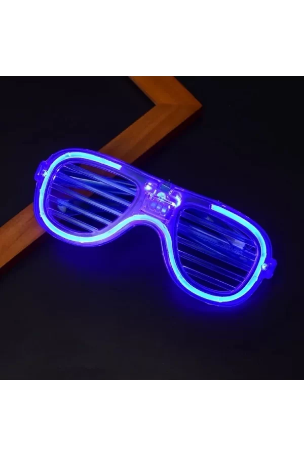 Mavi Led Işıklı Parti Gözlüğü - Neon Glow Şerit Gözlük 3 Modlu