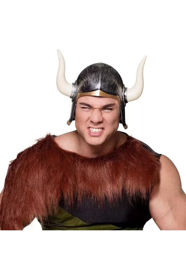 Mega Boynuzlu Viking I Kaskı Eskitilmiş Desen Gümüş Renk