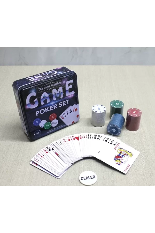 Metal Kutulu 80 Chip Ve 1 Adet İskambil  Kağit Setine Sahip Poker Oyunu Alk3534