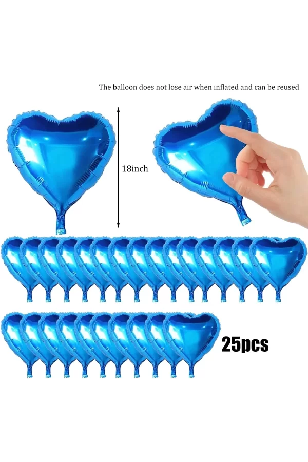 Metalize Parlak Mavi Kalp Şekilli Uçan Balon Folyo 18 İnç 45 Cm 25 Adet