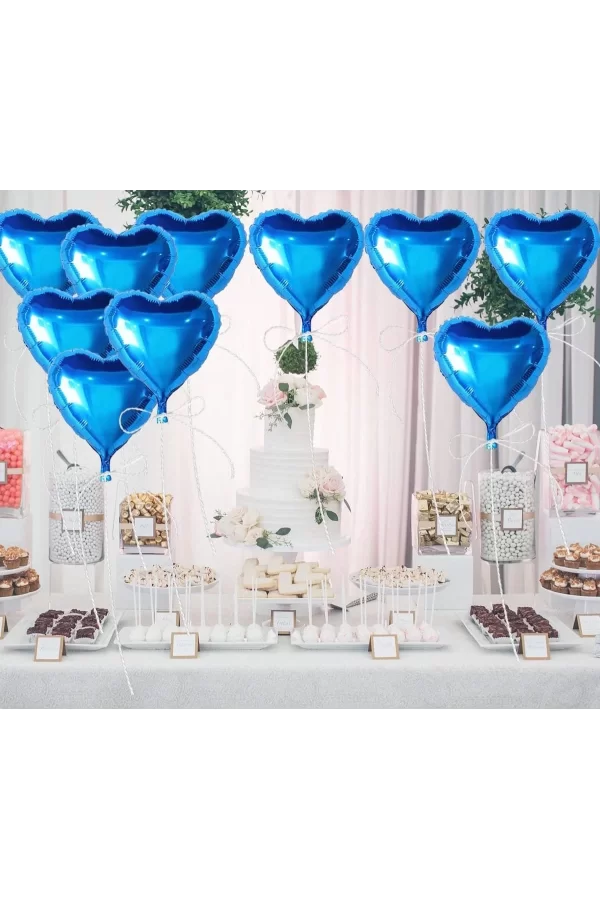Metalize Parlak Mavi Kalp Şekilli Uçan Balon Folyo 18 İnç 45 Cm 25 Adet