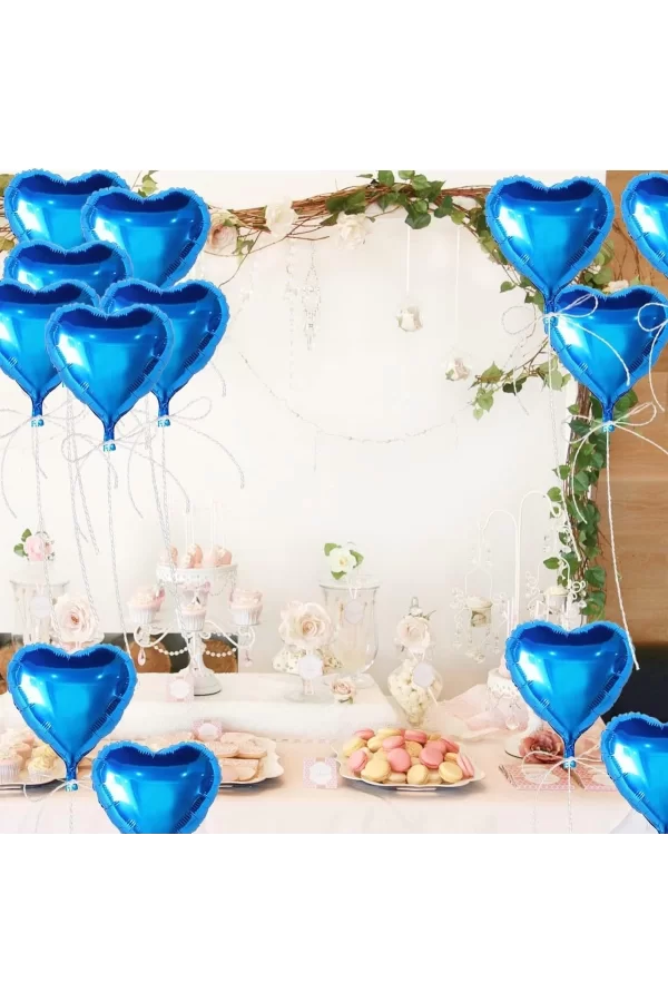 Metalize Parlak Mavi Kalp Şekilli Uçan Balon Folyo 18 İnç 45 Cm 25 Adet