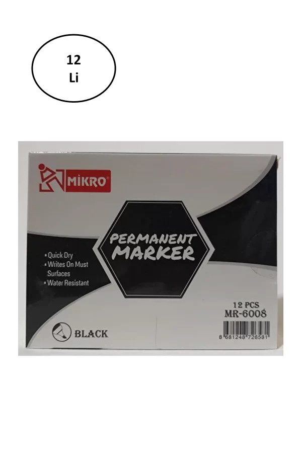 Mikro Mr-6008 Permanet Marker Siyah Kalem 12li