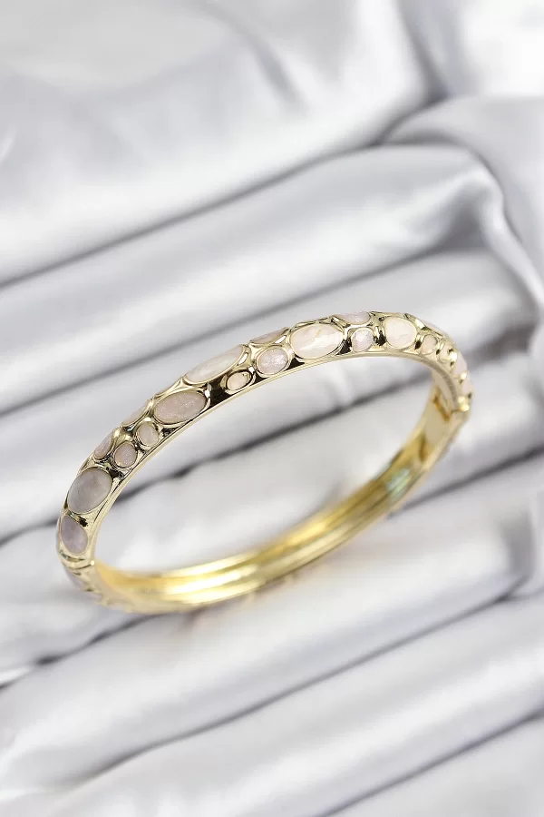 Mineli Pirinç Krem Petek Motifli Gold Renk Kadın Kelepçe