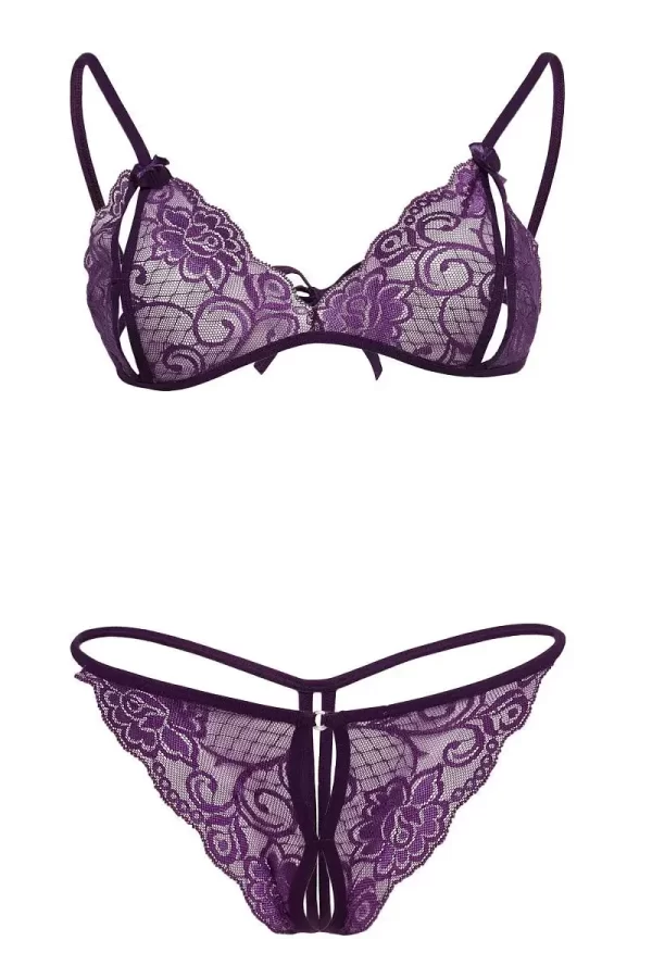 Mor Dantelli Sütyen Ve Gstring Takımı Brf2087