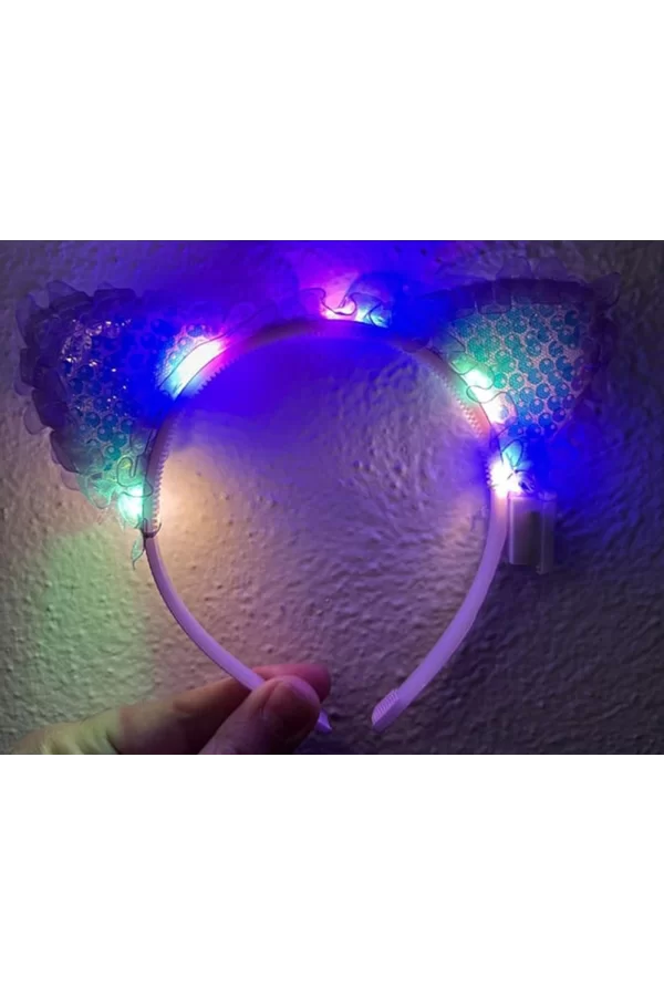 Mor Pullu Led Işıklı Kedi Kulak Taç