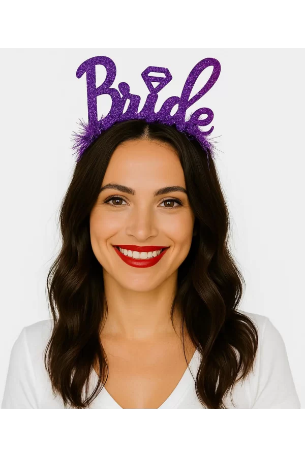 Mor Renk Bekarlığa Veda İtalik Yazı Alyanslı Bride Taç
