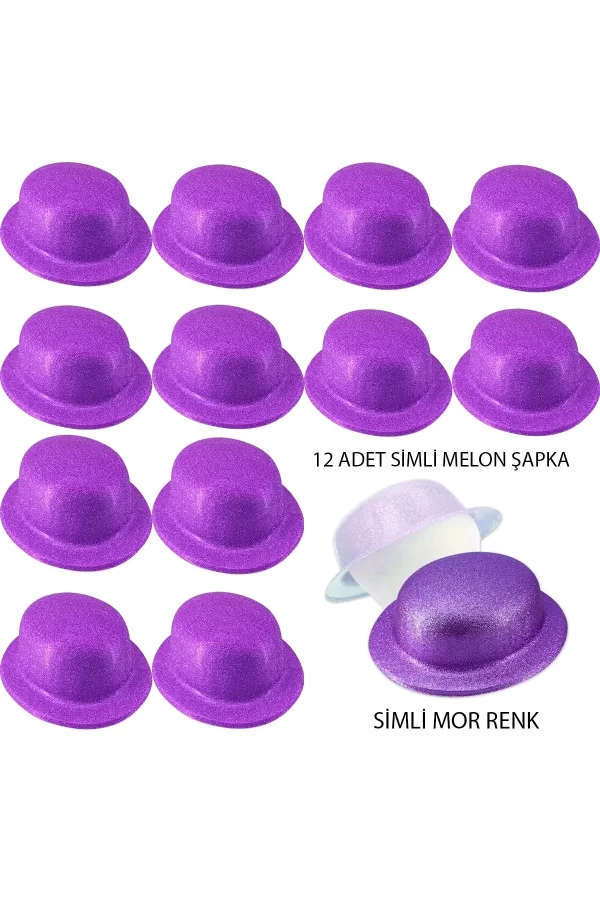 Mor Renk Simli Melon Yulak Parti Şapkası 12 Adet