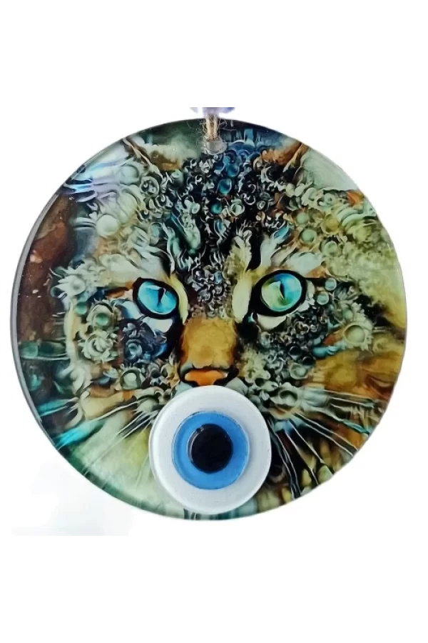 Nazar Boncuklu Füzyon Cam Kedi Duvar Süsü