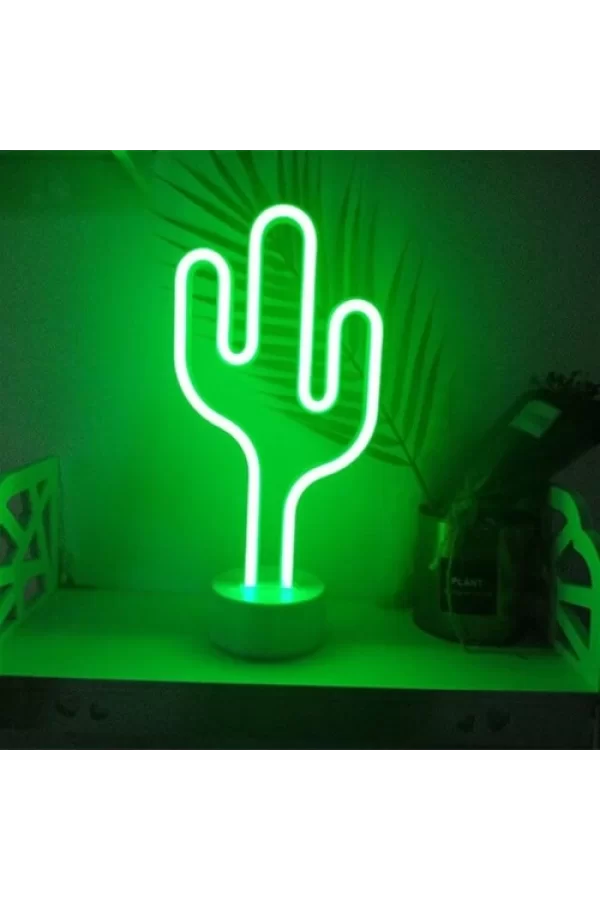 Neon Işıklı Kaktüs Masa Gece Lambası USB+Pil