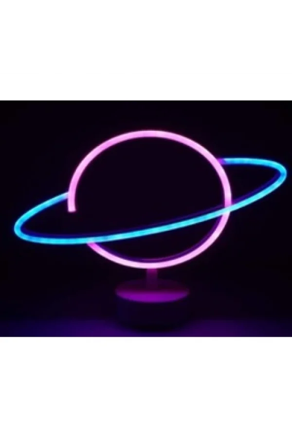 Neon Işıklı Satürn Lamba Pil+Usb