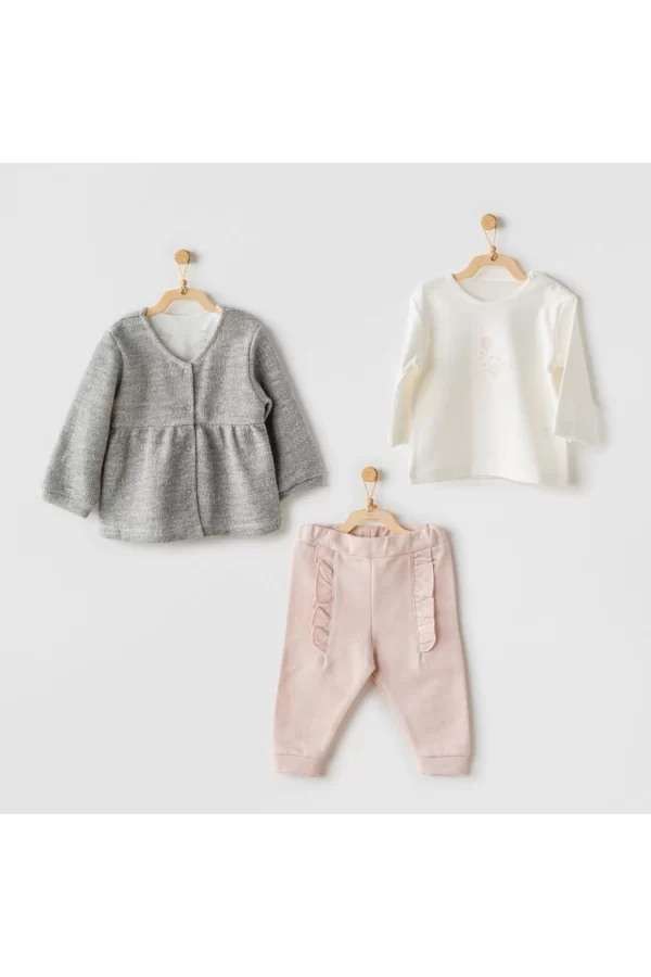 Nessiworld    AC24128 Ballerina 3lü Bebe Takım Grey Ecru Pink