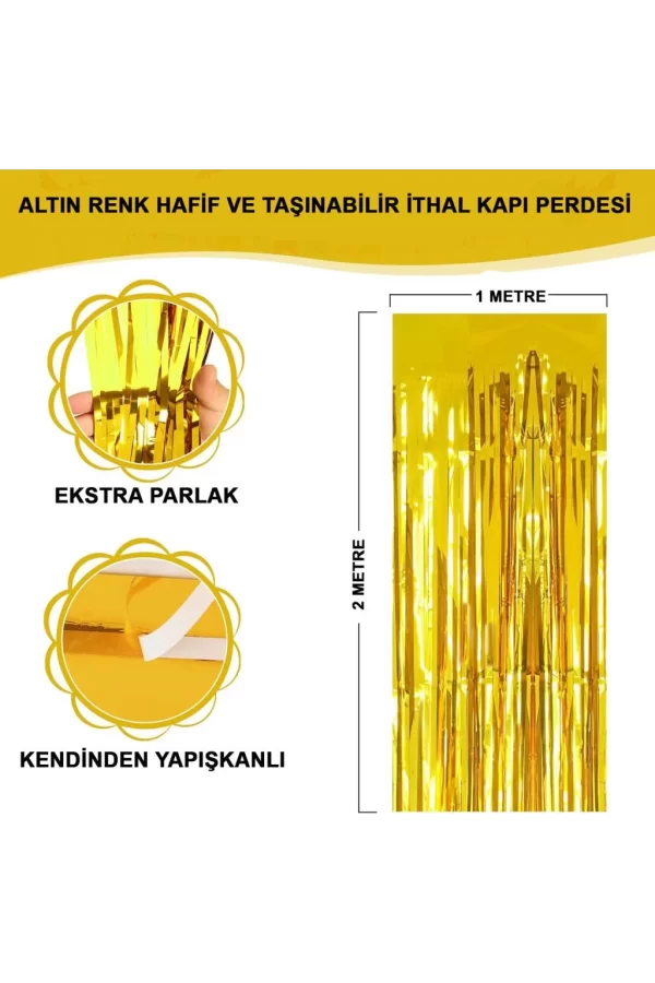 Nessiworld    Altın Gold Renk Ekstra Metalize Parlak Saçaklı Arka Fon Perde İthal A Kalite 1x2 Metre