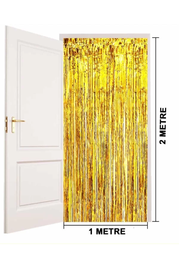 Nessiworld    Altın Gold Renk Ekstra Metalize Parlak Saçaklı Arka Fon Perde İthal A Kalite 1x2 Metre